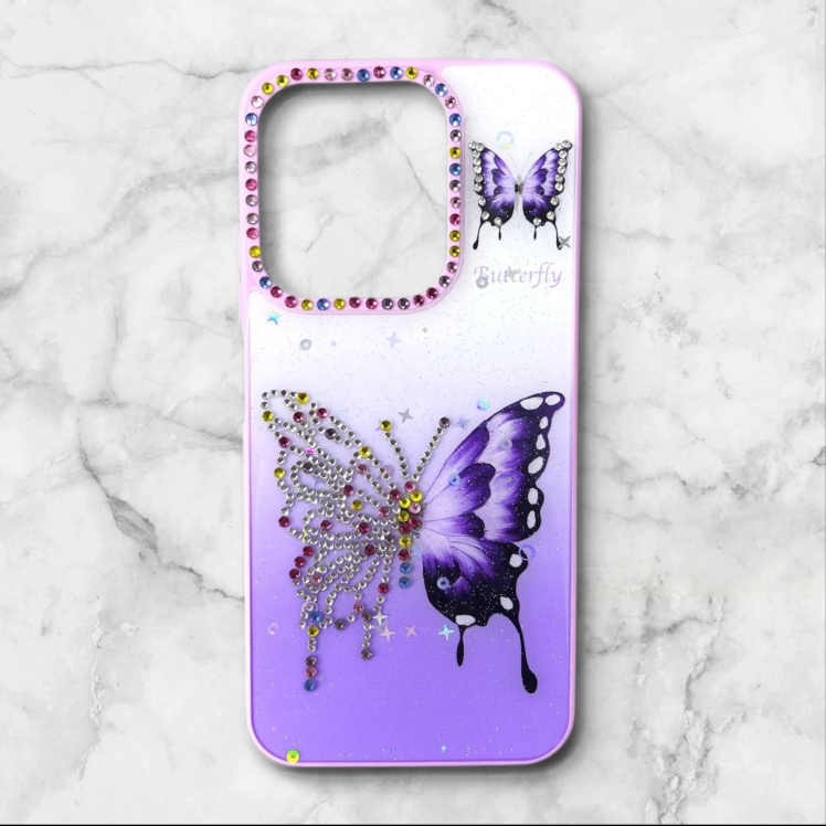 قاب طرح دار شیائومیredmipococ85 قاب پروانه نگین‌دار BUTTERFLY رنگ بنفش – یونیک کیس 