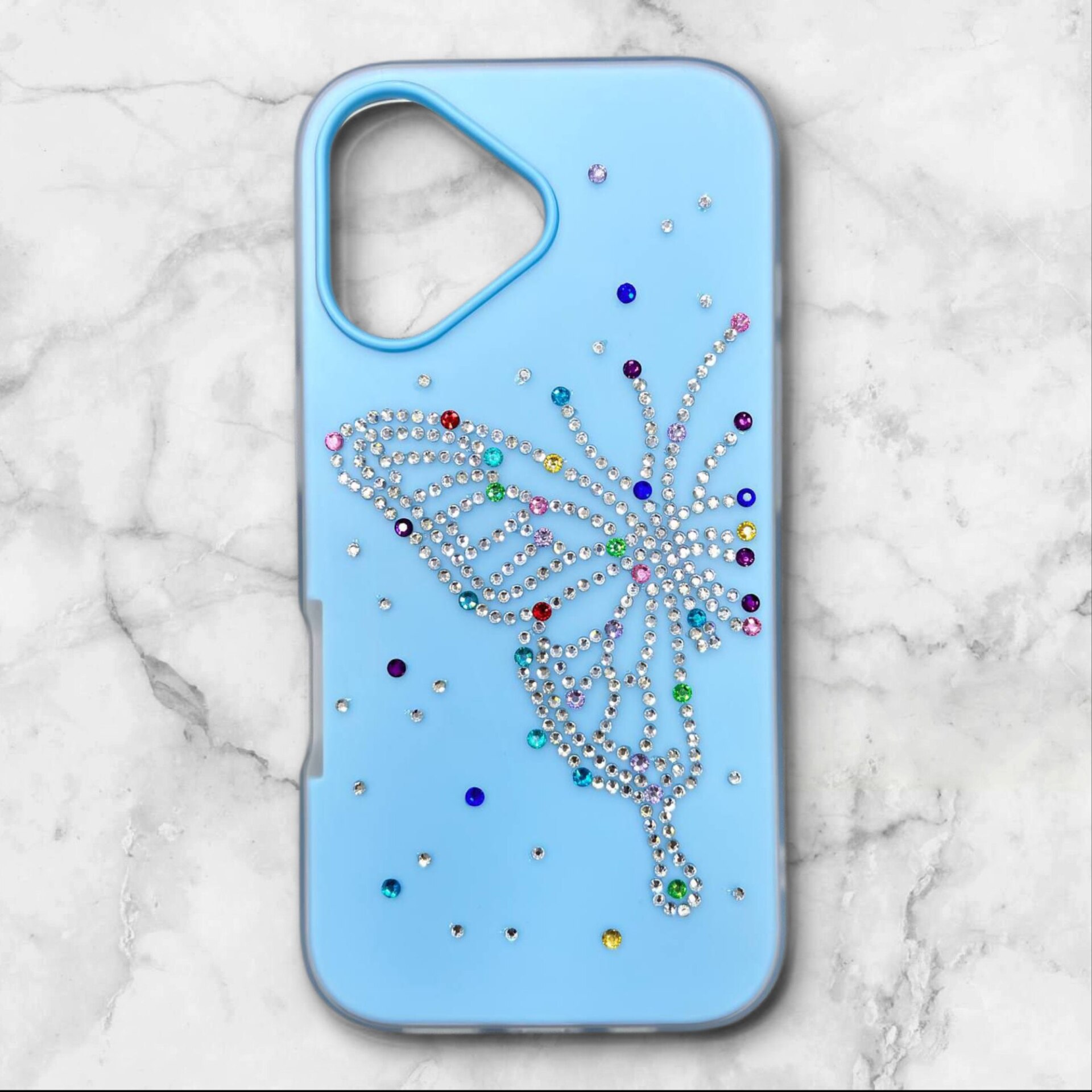 قاب ایفونiPhone17 پروانهای نگیندار سیلیکونی دولایه رنگ ابی – یونیک کیس