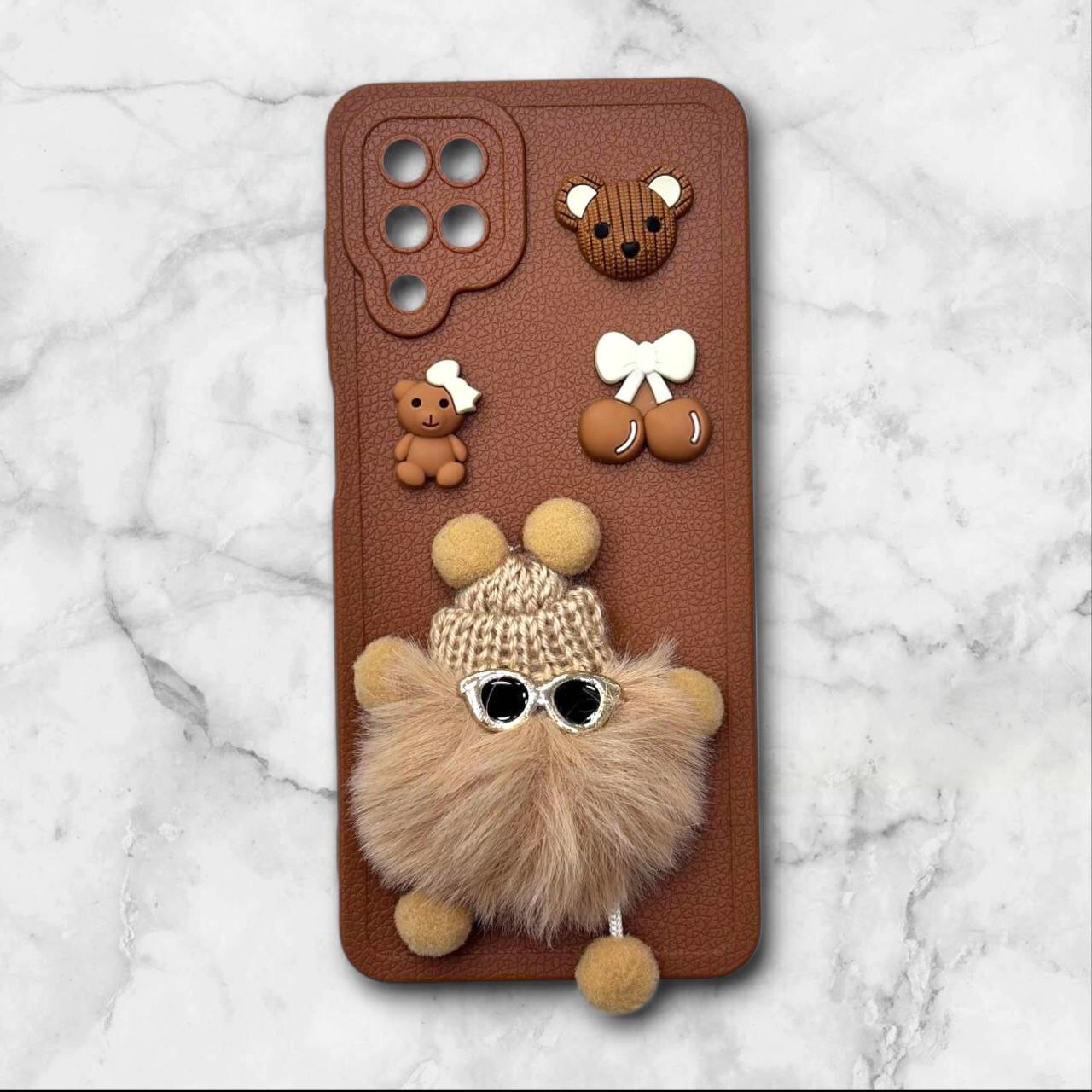  قاب پشمالو سه‌بعدی کارتونی سامسونگ A12 رنگ قهوه ای – یونیک کیس 