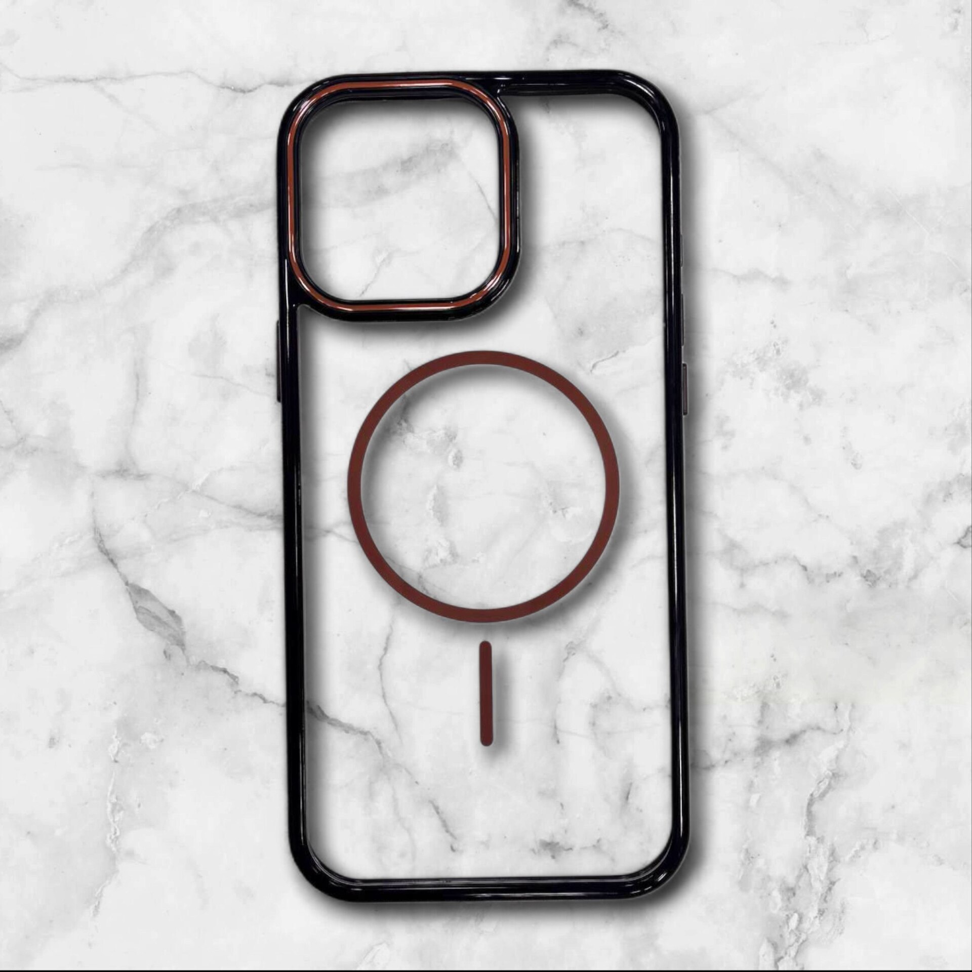  قاب شفاف iphone16promax مگ‌سیف با حلقه و فریم رنگی رنگ قهوه ای – یونیک کیس 