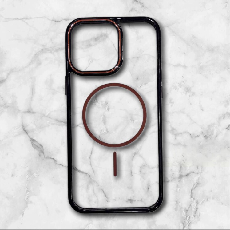 قاب شفاف iphone11promax مگ‌سیف با حلقه و فریم رنگی رنگ قهوه ای – یونیک کیس 