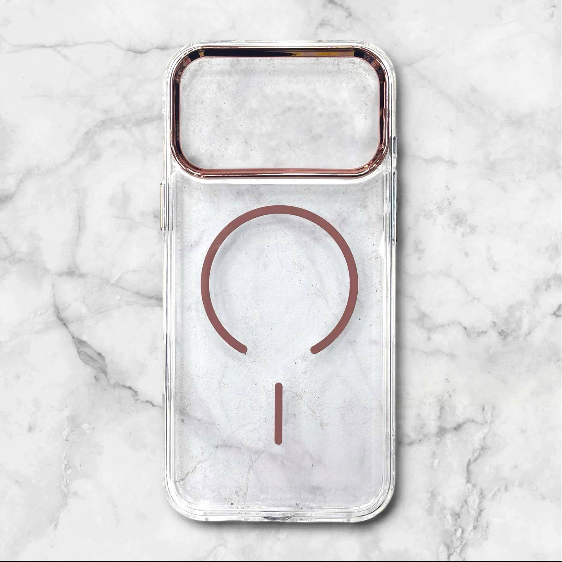  قاب ایفونiPhone17promax شفاف با لبه فلزی براق رنگ صحرایی – یونیک کیس 