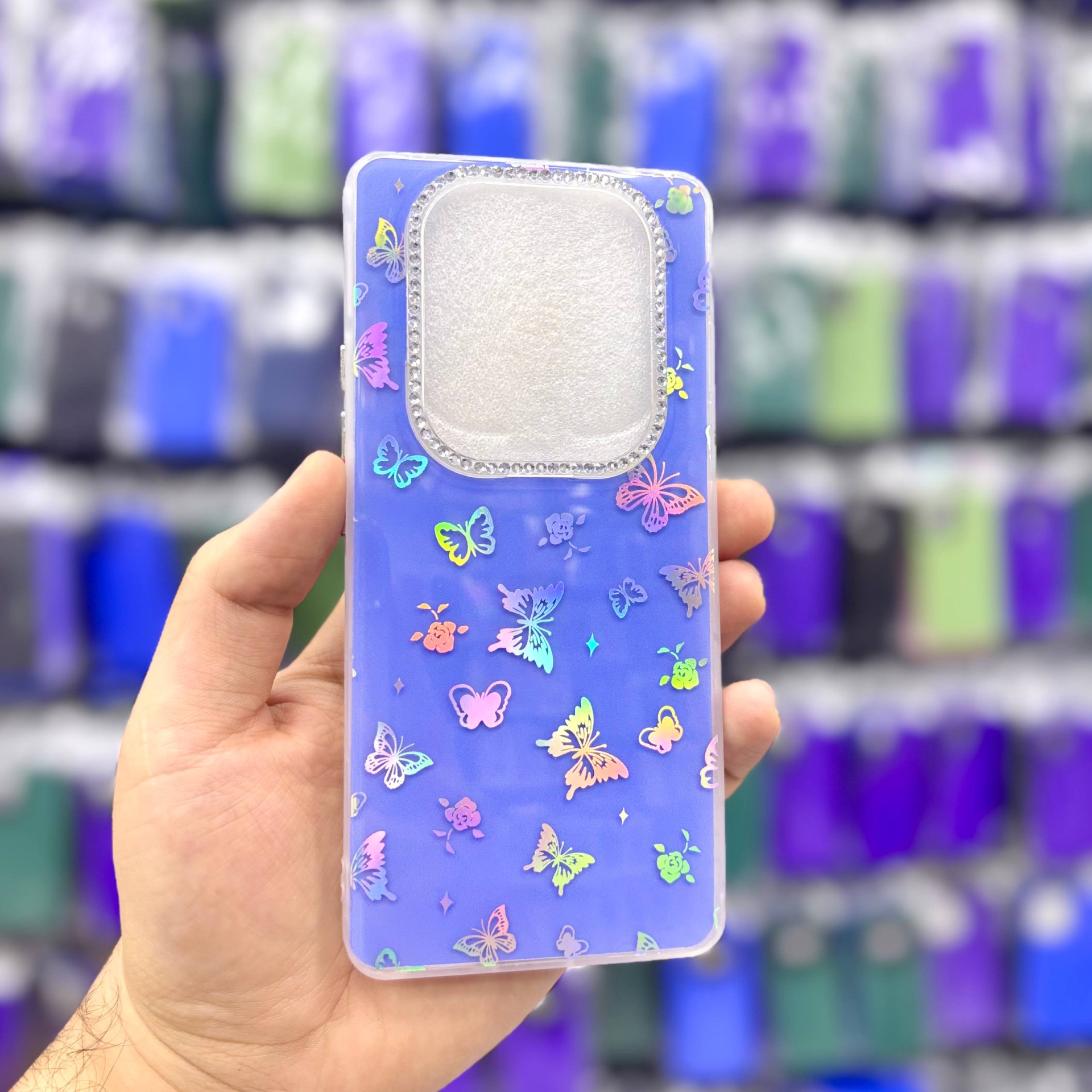  قاب شیائومیredminote14pro4g پروانه‌ای نگین‌دار هولوگرامی رنگ ابی – یونیک کیس 