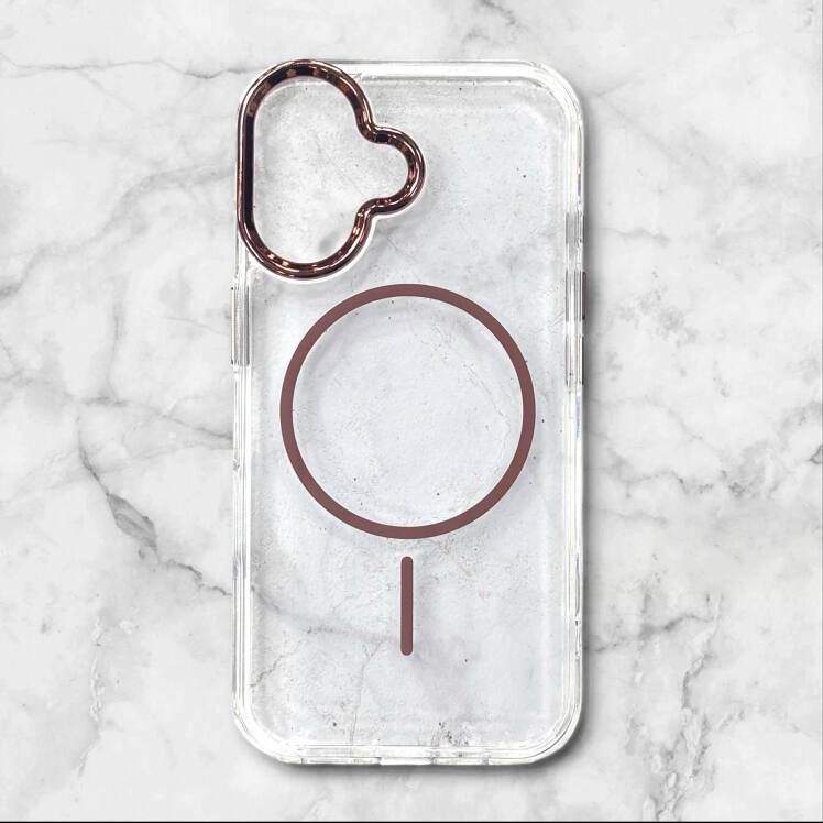 قاب ایفونiPhone16 شفاف با لبه فلزی براق رنگ صحرایی – یونیک کیس 