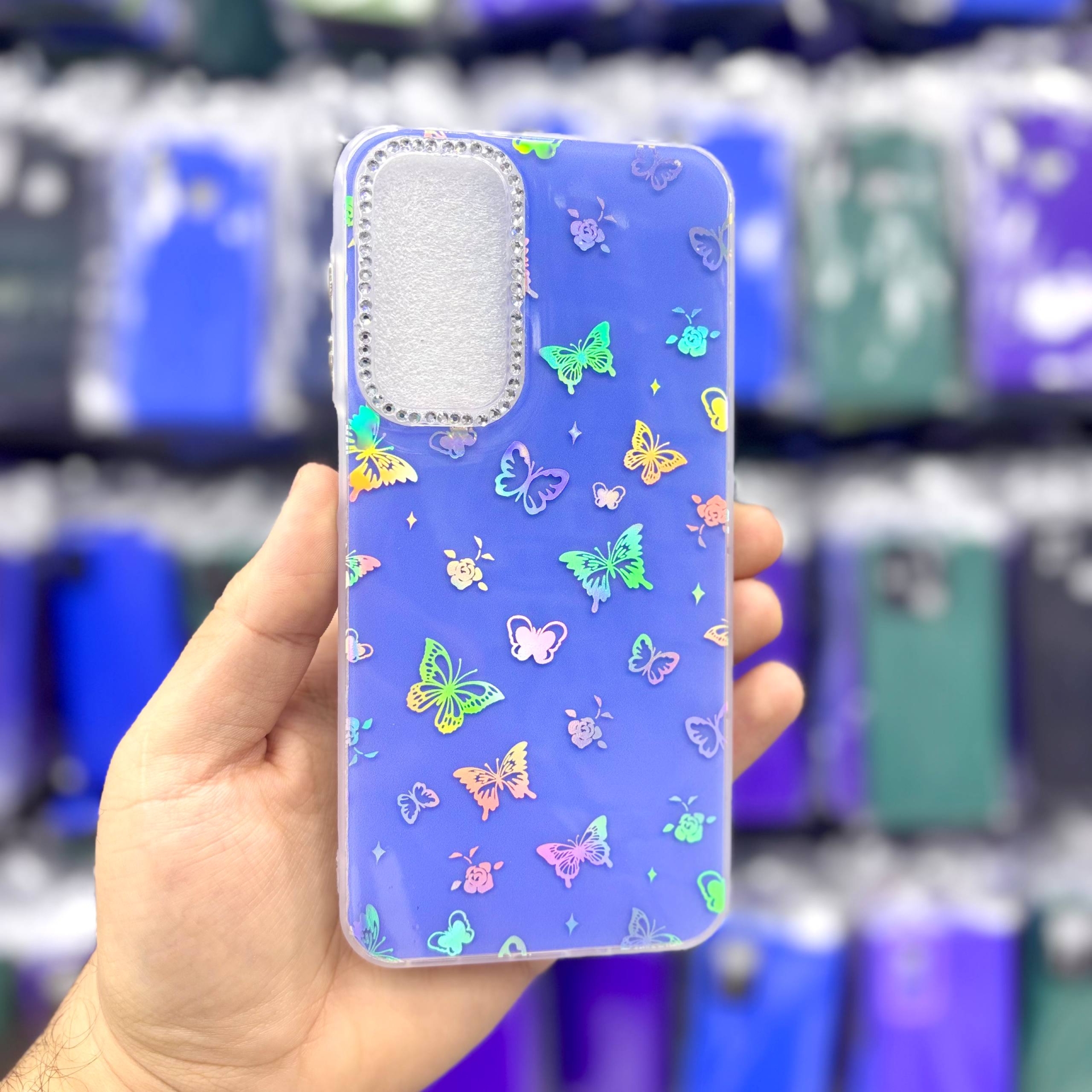 قاب سامسونگsamsunga17 پروانهای نگیندار هولوگرامی رنگ ابی – یونیک کیس