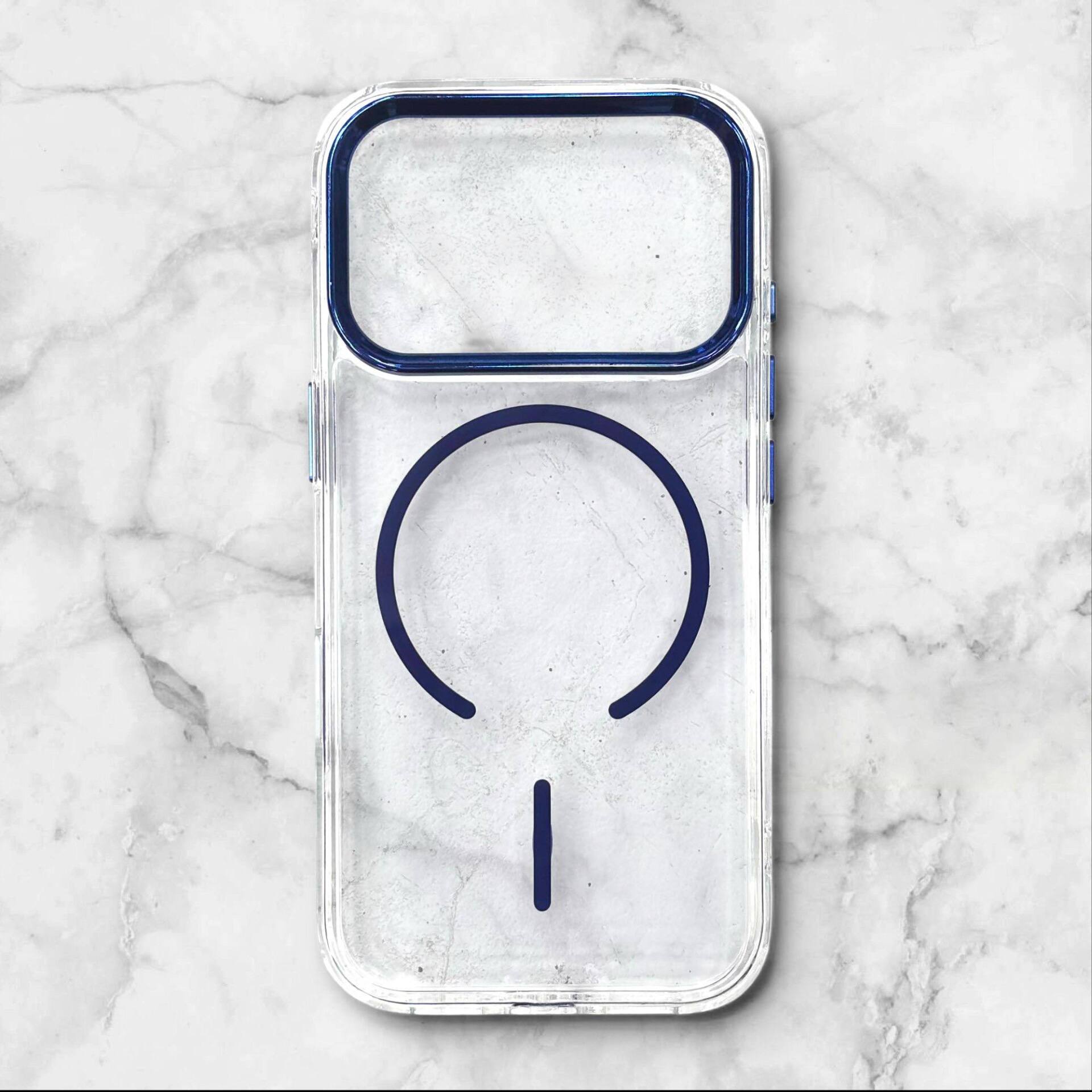  قاب ایفونiPhone17promax شفاف با لبه فلزی براق رنگ سورمه ای – یونیک کیس 