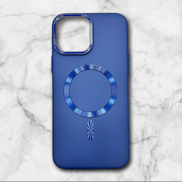 قاب ایفون iPhone16promax مگ‌سیف کربن با فریم فلزی لنز رنگ سورمه ای – یونیک کیس 