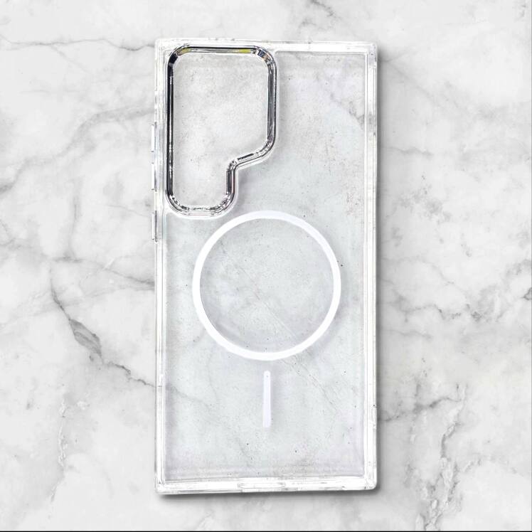 قاب سامسونگsamsungs25ultra شفاف با لبه فلزی براق رنگ سفید – یونیک کیس 