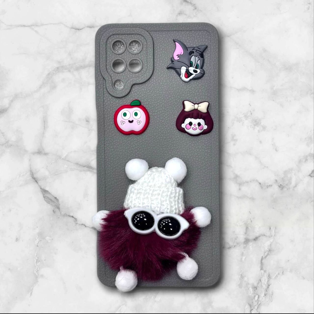  قاب پشمالو سه‌بعدی کارتونی سامسونگ A12 رنگ طوسی – یونیک کیس 