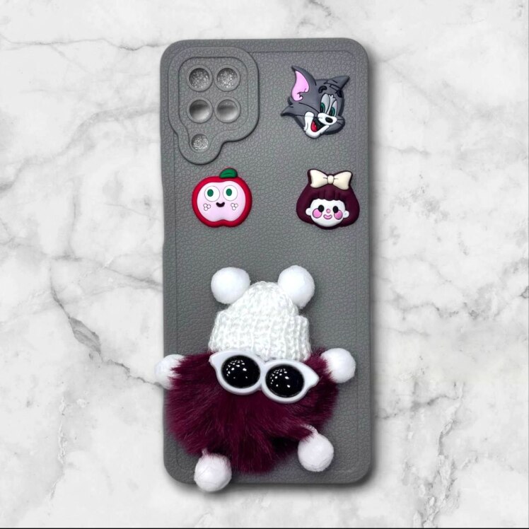 قاب پشمالو سه‌بعدی کارتونی سامسونگ A12 رنگ طوسی – یونیک کیس 