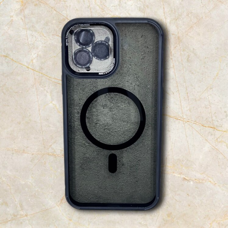 قاب آیفون iPhone15PROMAX مگ‌ سیف مات با محافظ لنز فلزی رنگ مشکی – یونیک کیس 
