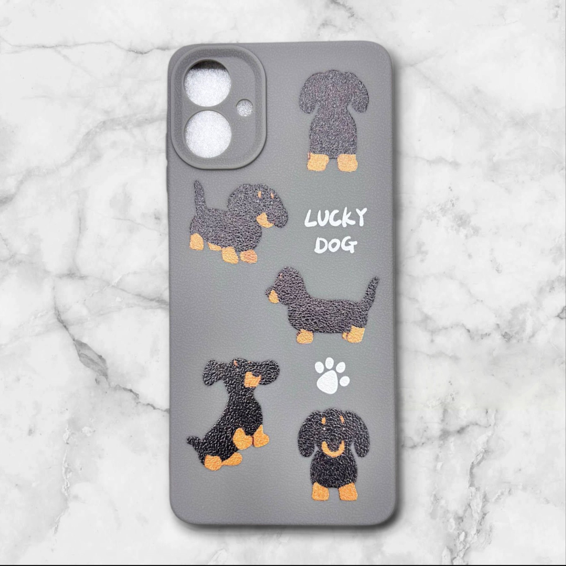  قاب طرح دار سامسونگsamsunga06 طرح سگ بامزه رنگ طوسی – یونیک کیس 