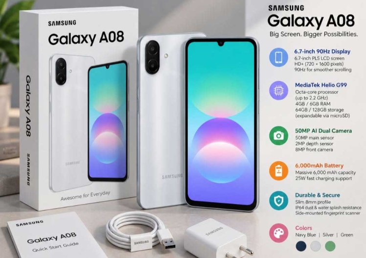 سامسونگ Galaxy A08 را بیسروصدا معرفی کرد؛ باتری ۶۰۰۰ میلیآمپرساعتی و پشتیبانی نرمافزاری ۶ ساله